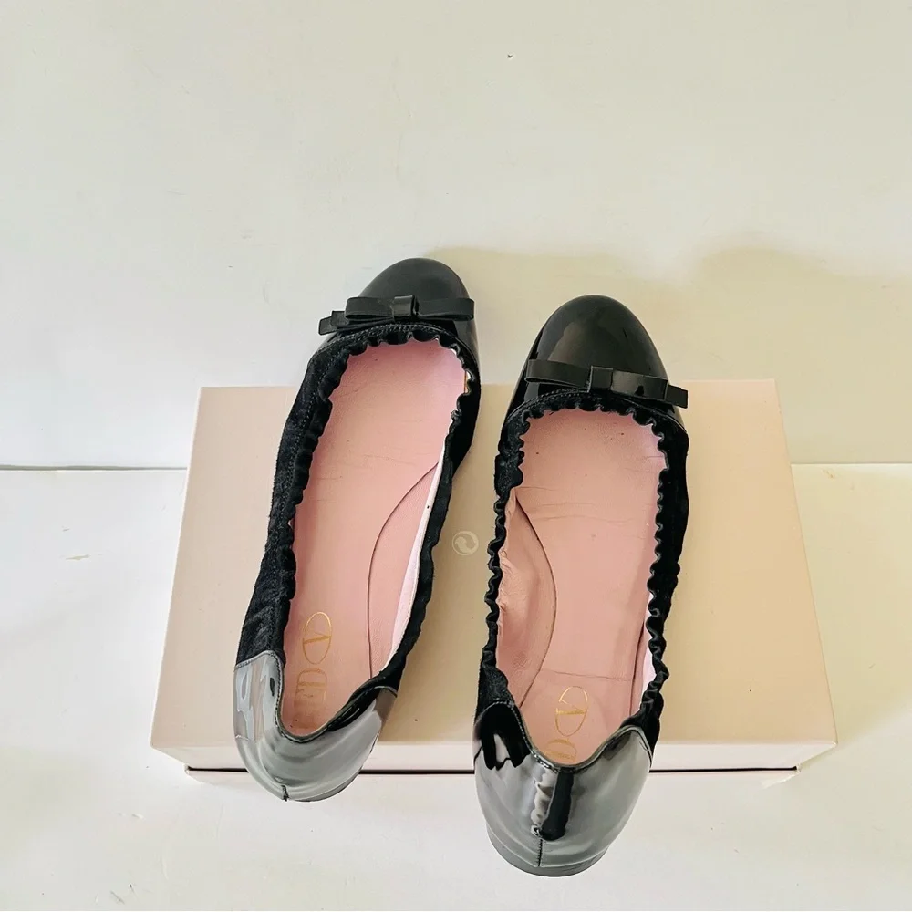 Valentino red black patent and velvet ballet slippers